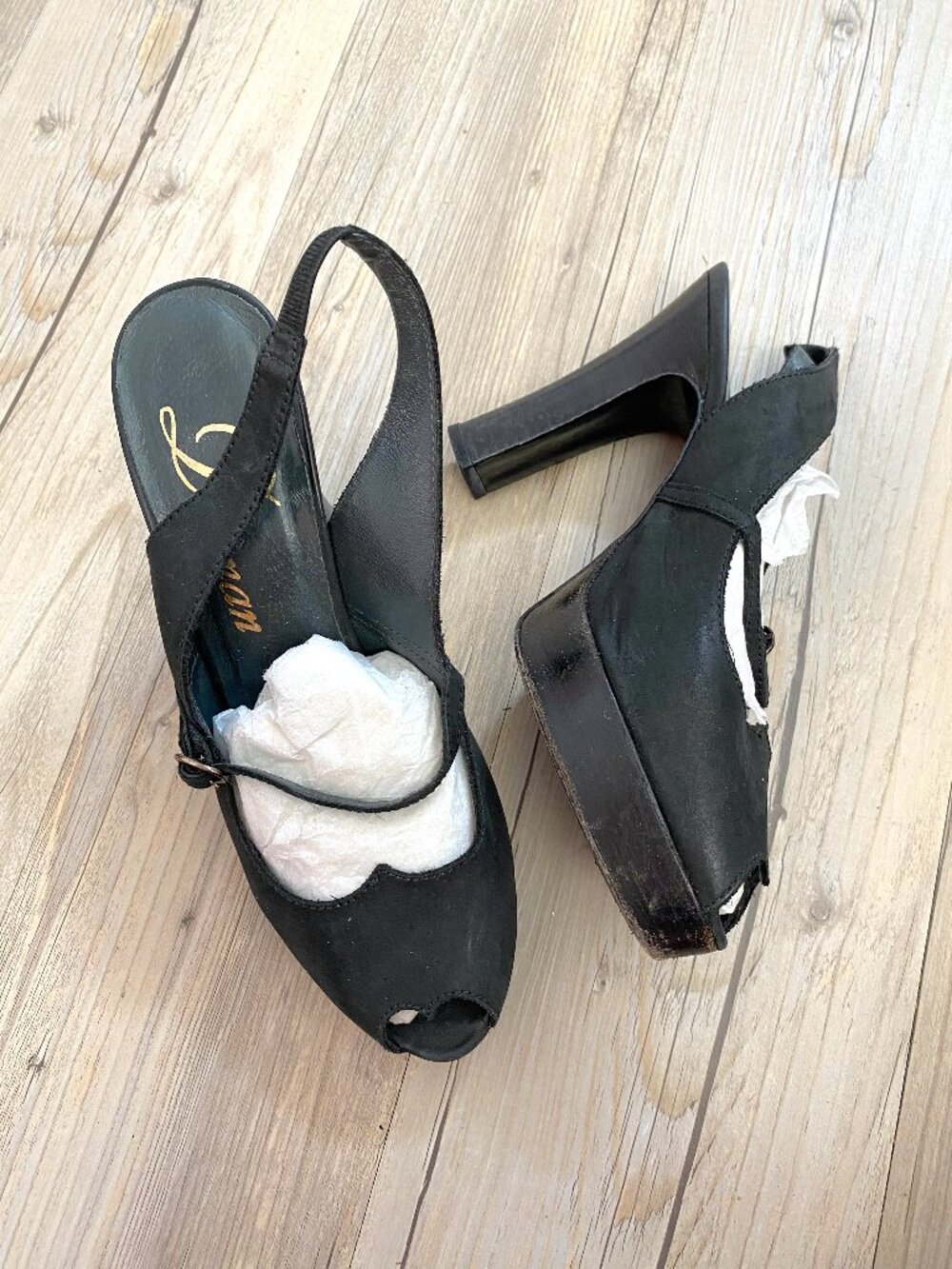 Delman Black Suede Peep Toe Heels - Size 9